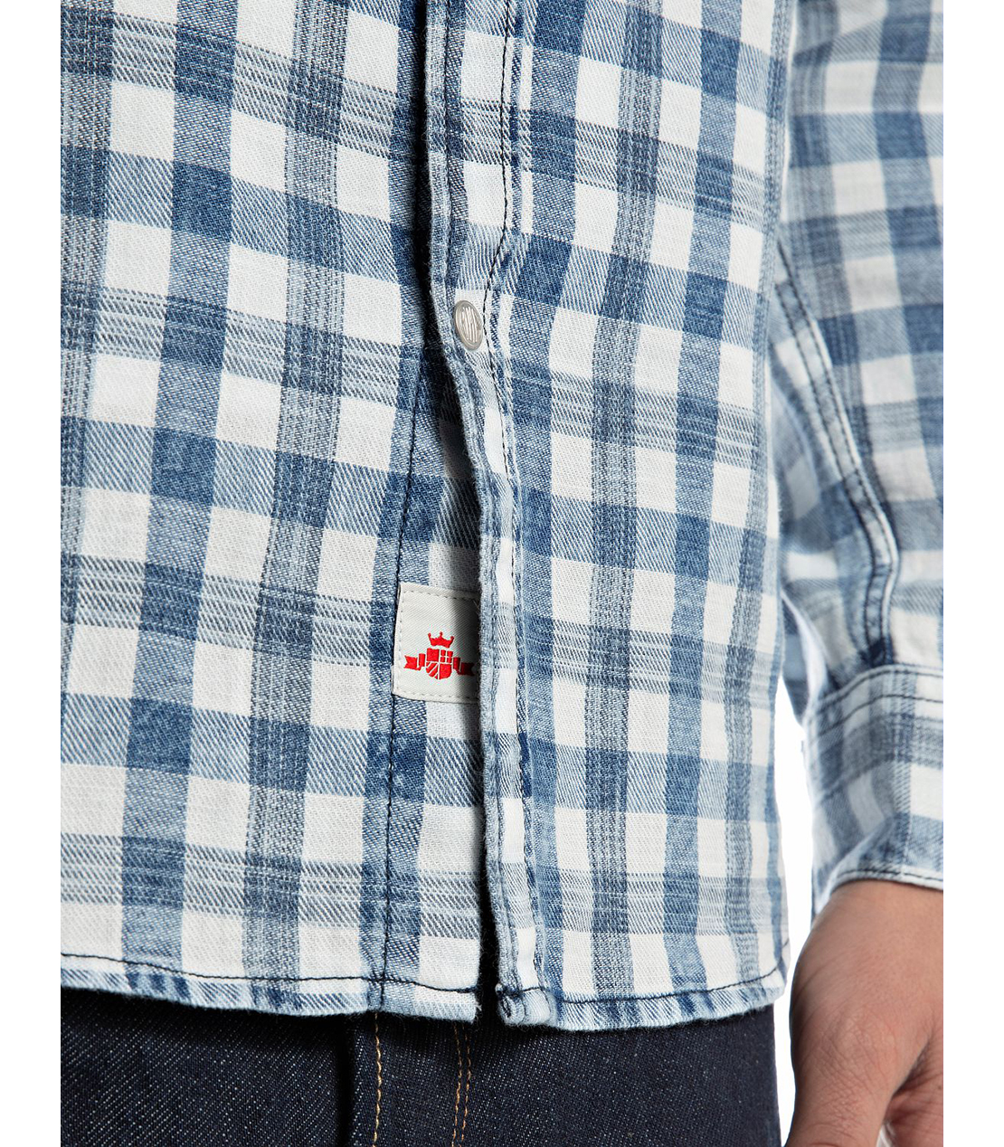 ブリーチ加工インディゴコットンシャツ 詳細画像 ブルー/ホワイト 5